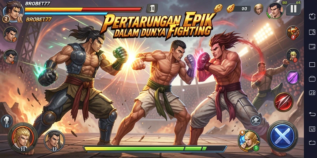 Screenshot BROBET77 menampilkan pertarungan seru dan dinamis antara karakter.