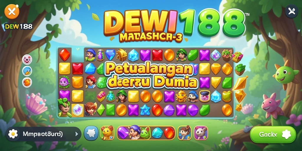 Gameplay seru DEWI188 dengan kombinasi permata warna-warni.