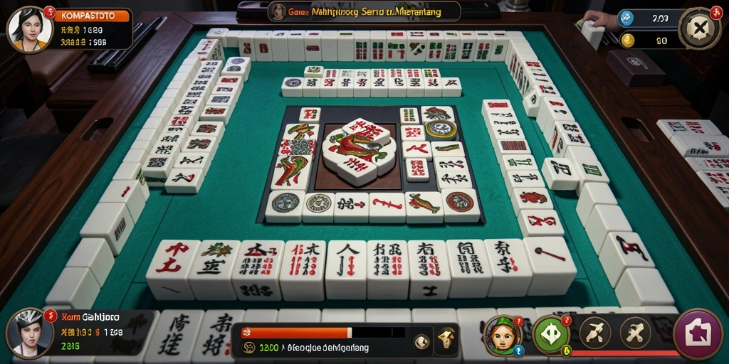 Tampilan gameplay seru dari KOMPASTOTO dengan desain ubin Mahjong.