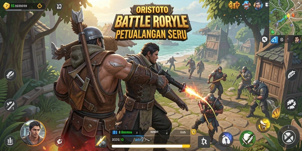 Screenshot gameplay ORISTOTO menampilkan momen seru dalam pertarungan Battle Royale.