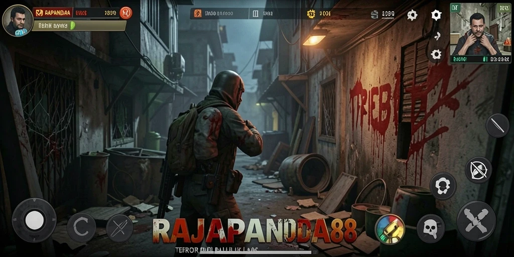 Tampilan gameplay mencekam dari RAJAPANDA88 dengan suasana horor yang nyata.