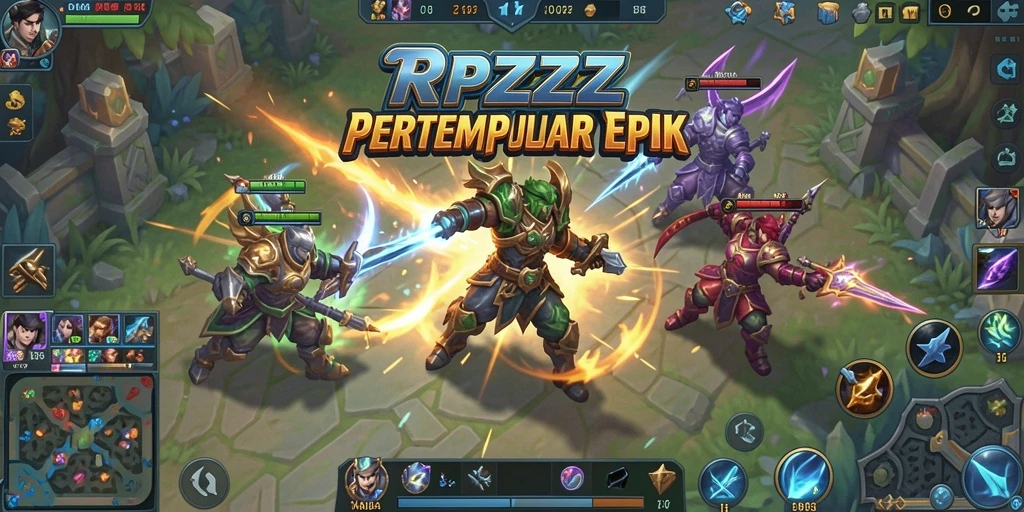 Tampilan seru dari gameplay epic RPZZZ di arena MOBA.