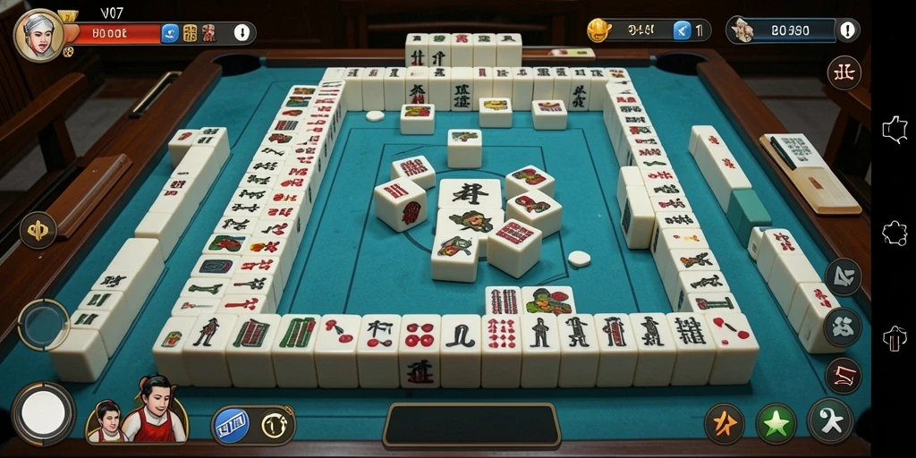 Tampilan gameplay seru dari V07, permainan Mahjong yang menantang.